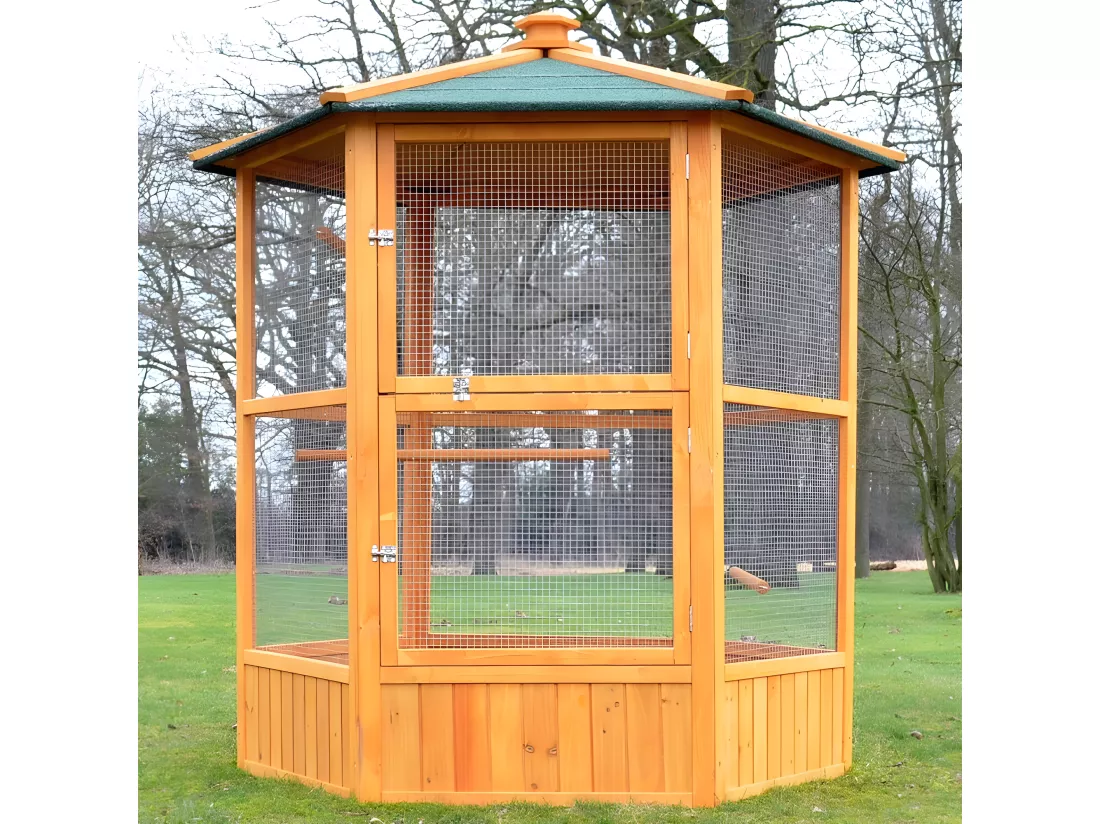 Voliere Cage a oiseaux en bois de haute qualite 6 coins 160x123cm Modele Maxi 308