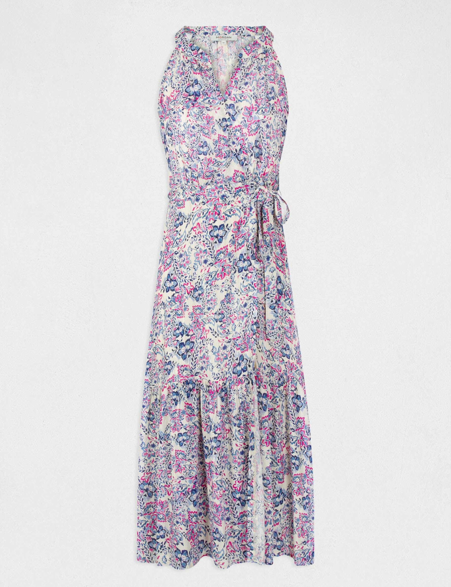 Robe midi portefeuille imprimé végétal multico femme - multico
