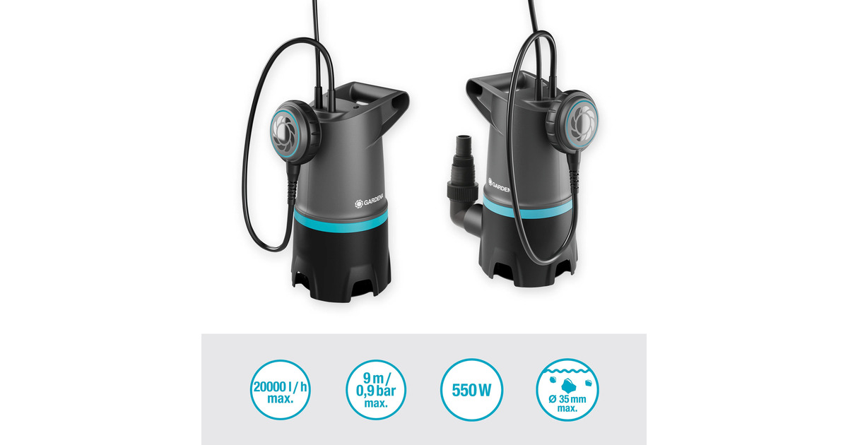 GARDENA2-in-1 vuilwater dompelpomp 20000 BASIC dompel- en drukpompen  (Grijs/zwart, 550 Watt, 20.000 l/u, met vlotterschakelaar)
