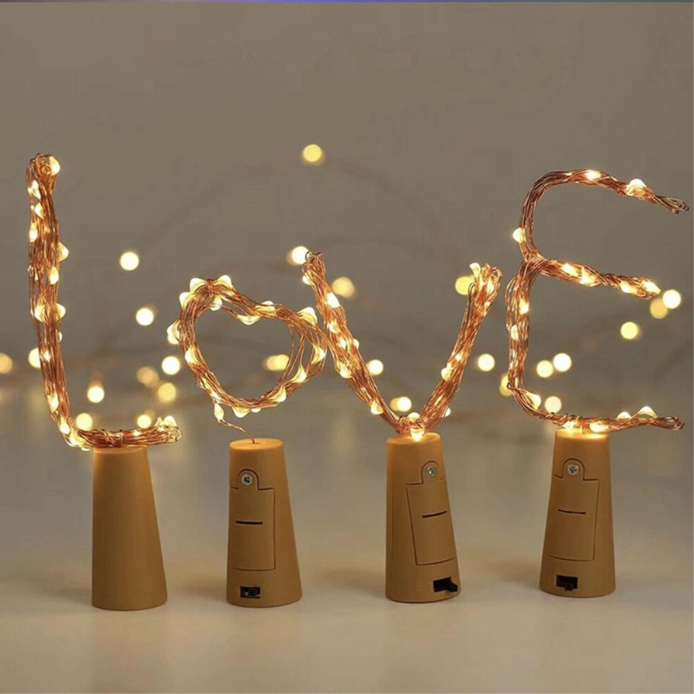 (2m) 20 LED's Deko Lichterkette Outdoor Flaschenlicht im Korken Look IP65 (inkl. LR44 Batterien) - Rot