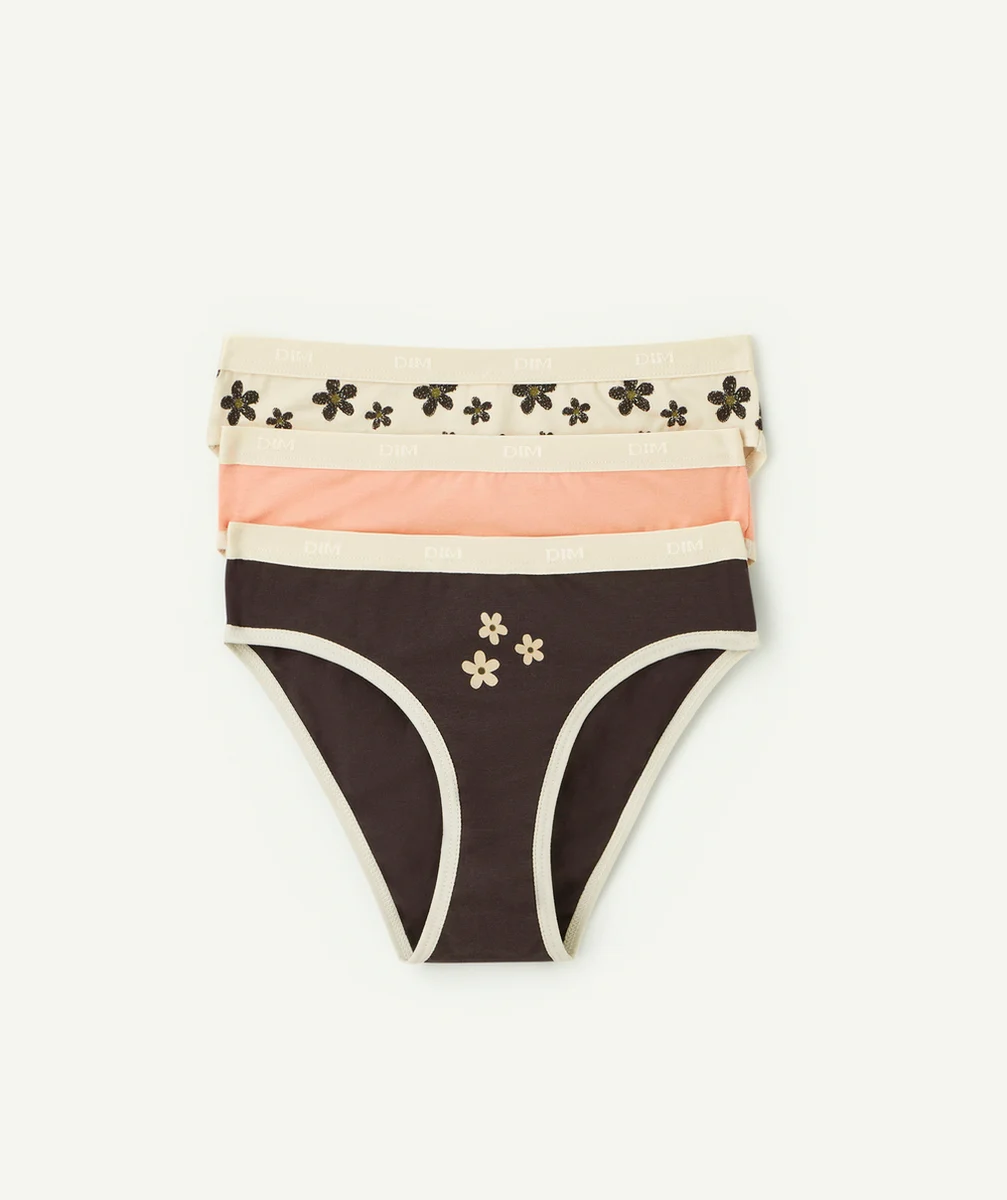DIMLOT DE 3 CULOTTES FILLE POCKETS RÉGLISSE ROSE ET IMPRIMÉ FLEURS