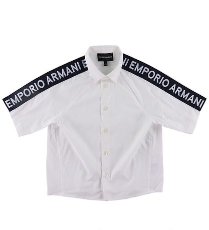 Emporio Armani Hemd k/ä - Weiß/Navy m. Logo-Streifen