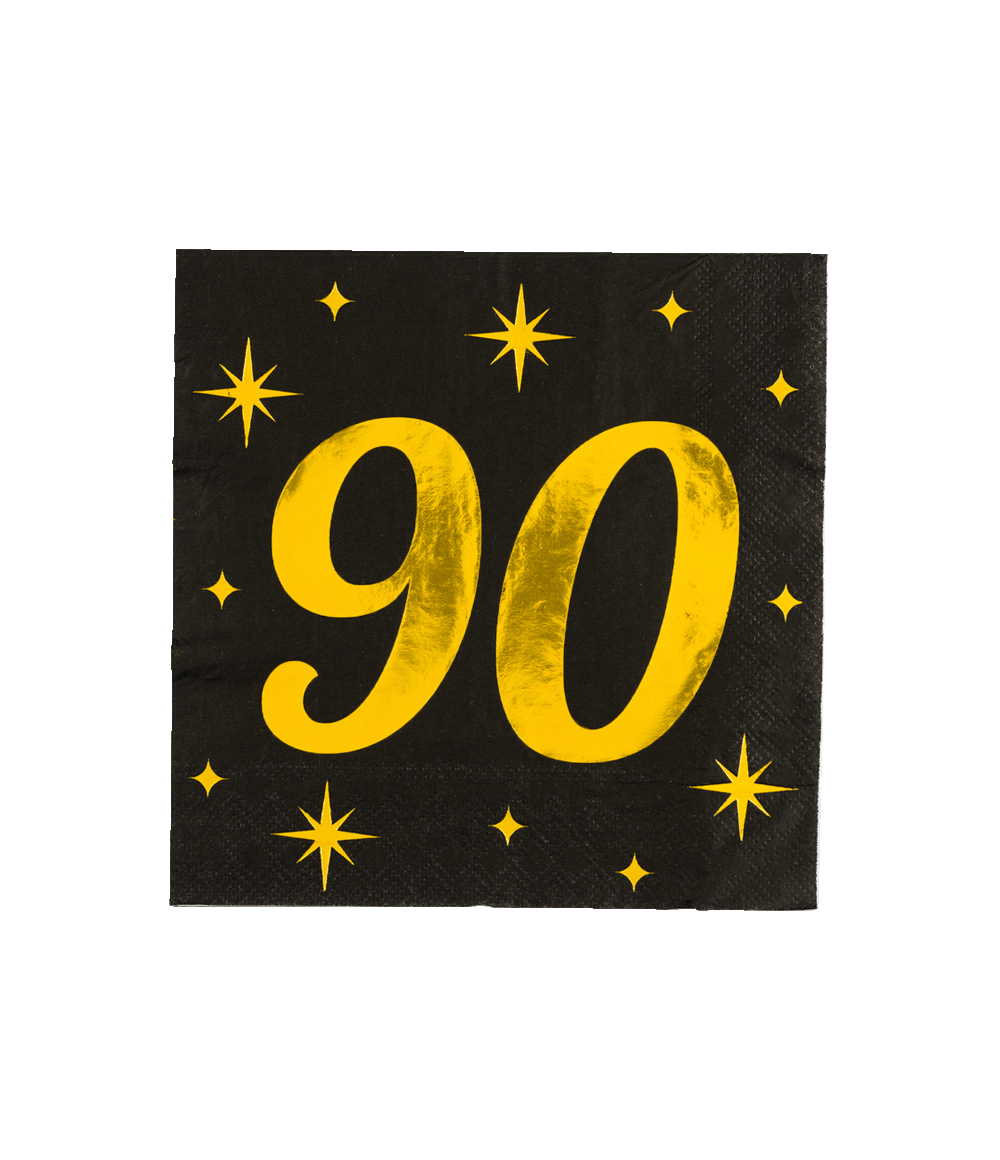 90 Jaar Servetten Zwart Goud 19cm 16st