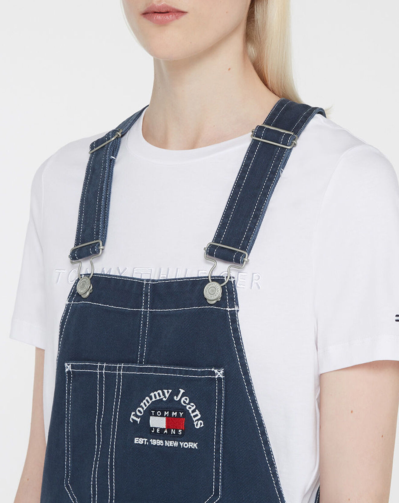 Tommy Jeans Robe Salopette Timeless Dungaree bleue