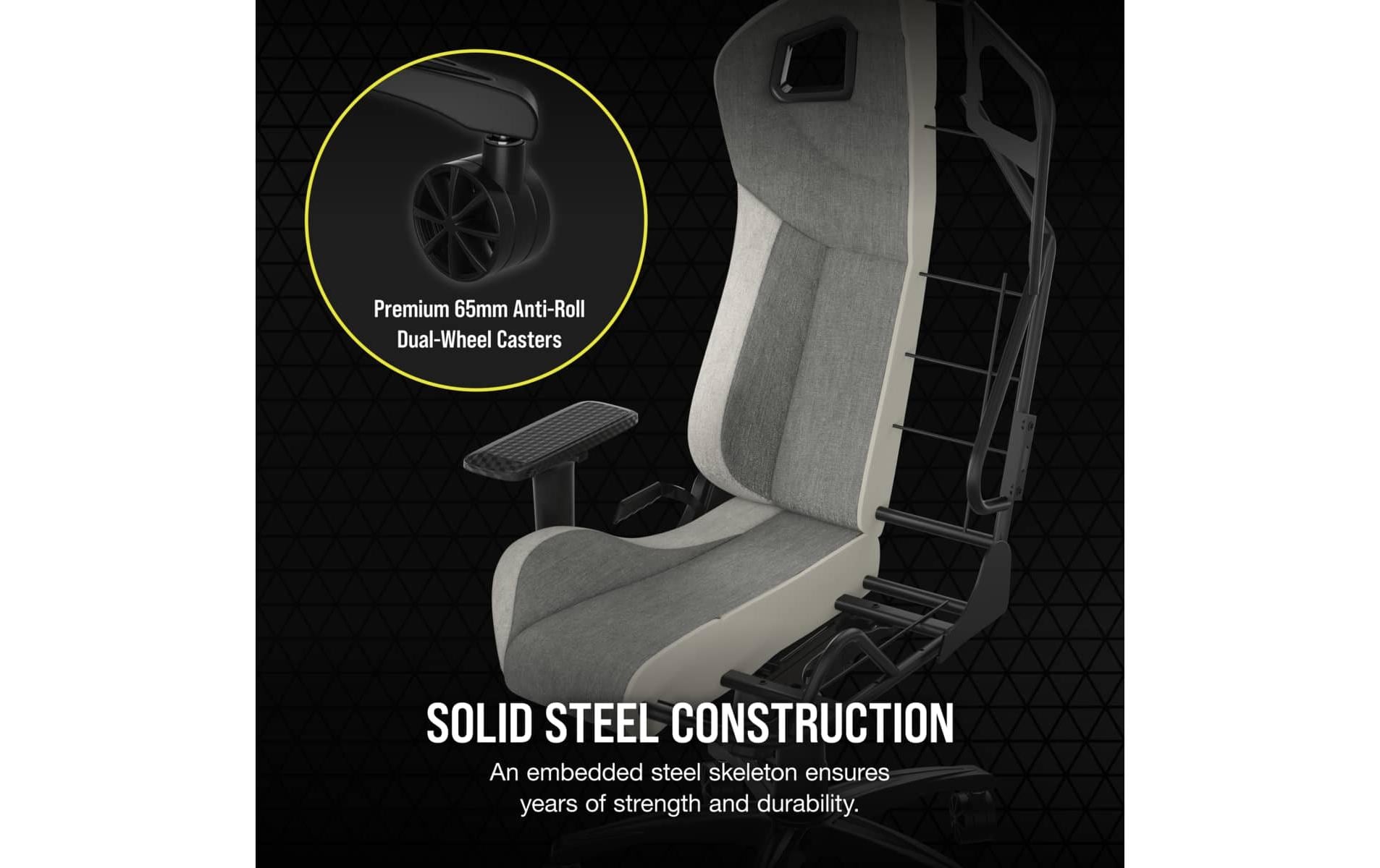 Gaming-Stuhl T3 Rush (2023) Grau/Weiss<br>Ergonomischer Racing-Gaming-Stuhl mit einer Belastbarkeit von bis zu 120 kg