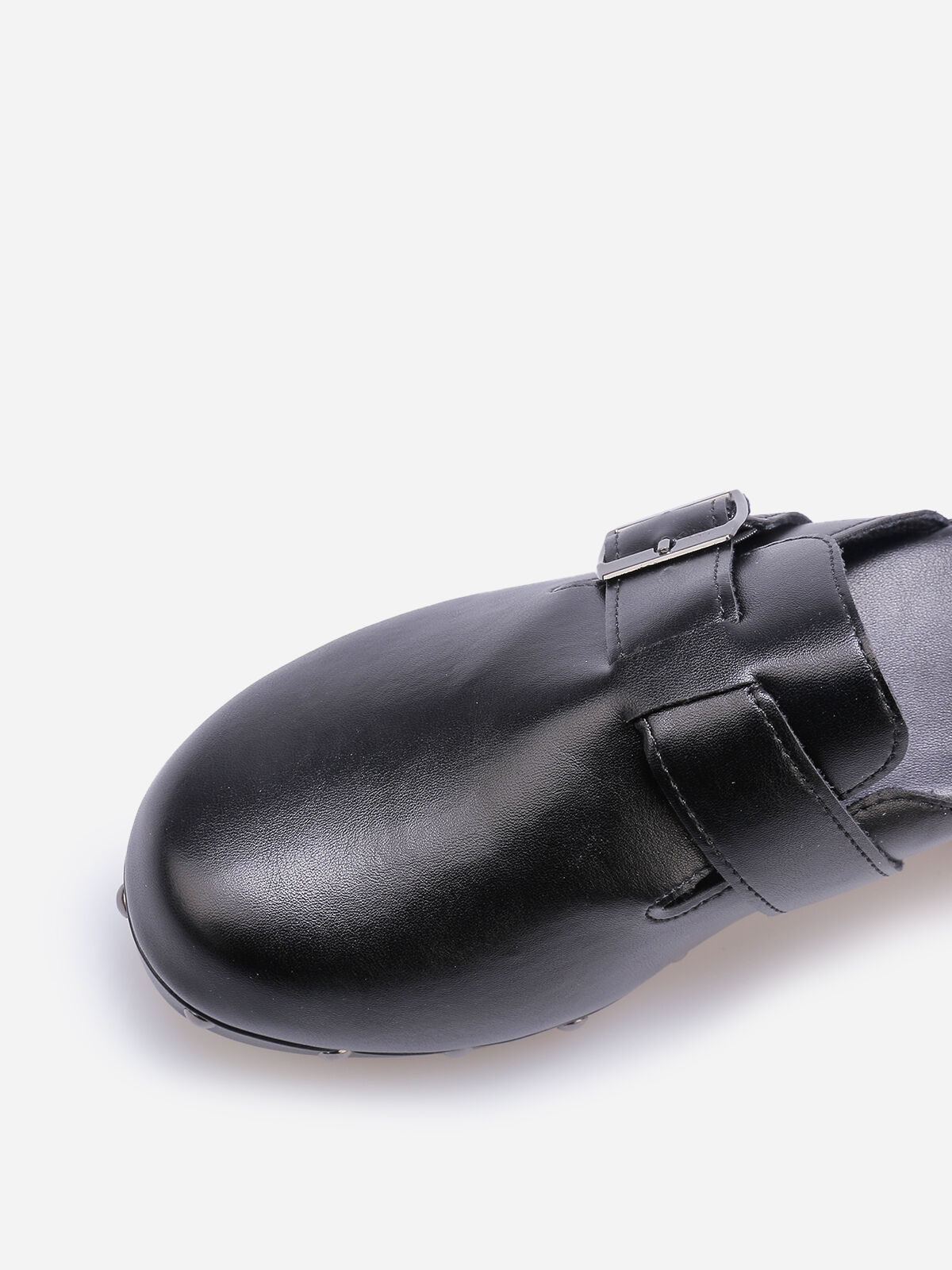 Sabots cloutés à talon effet bois- Noir