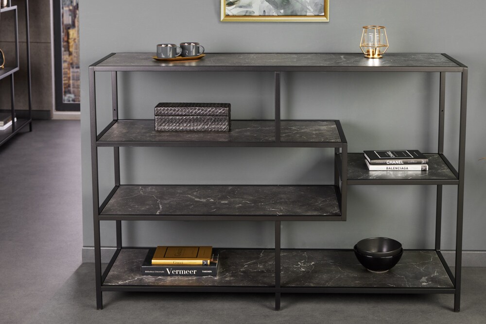 riess-ambiente Bücherregal SLIM LINE - 115cm anthrazit schwarz Marmor-Design Metall modern