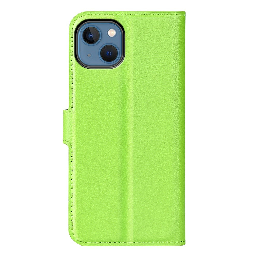 iPhone 14 Leder Tasche Flip Cover Litchi Look - Grün