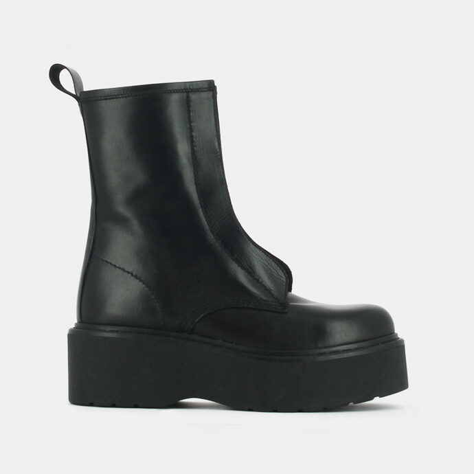 Bottines à plateforme et fermetures frontales  en cuir noir