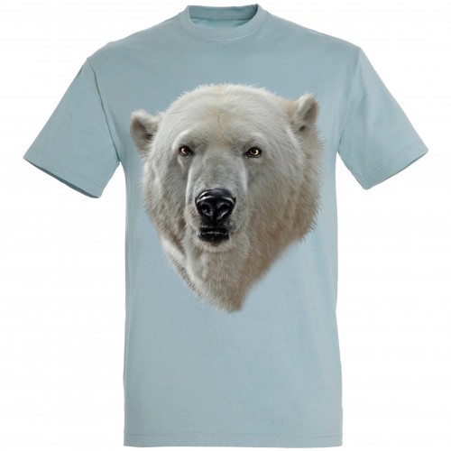Camiseta com estampa de cabeça de urso polar azul