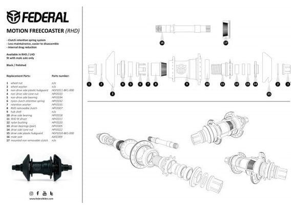 Moyeu Arrière FEDERAL Motion Freecoaster RHD