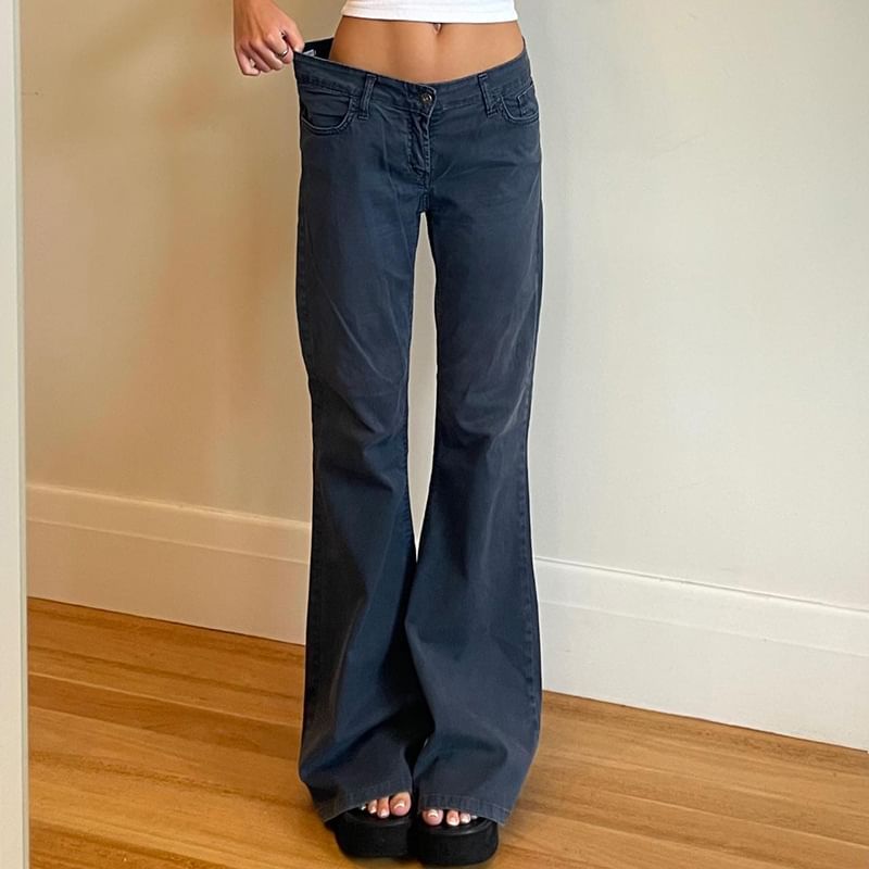 Honet - Lage taille, effen, slim-fit bootcut jeans