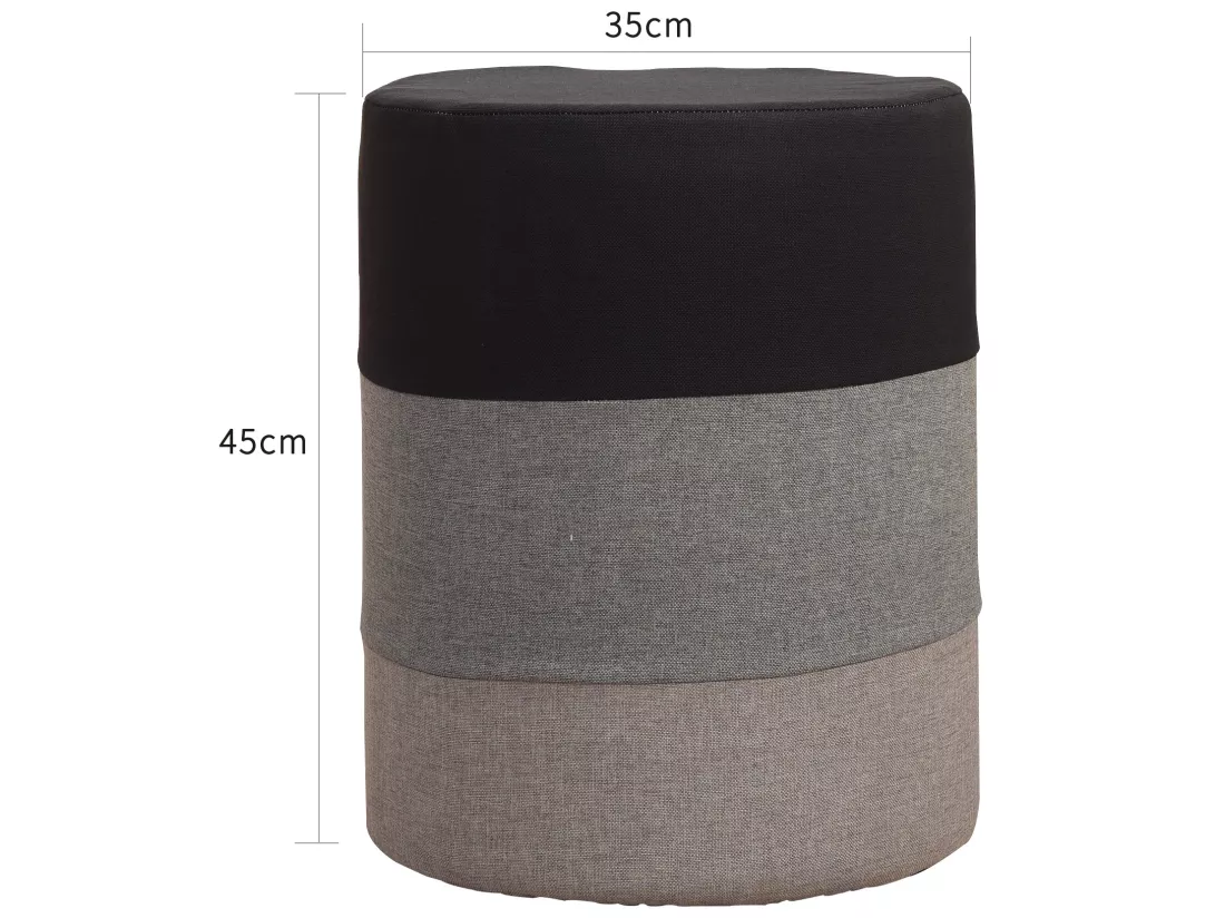Pouf Assise Pouffe Tissu Rond Gris Blanc Vintage 45x35x35