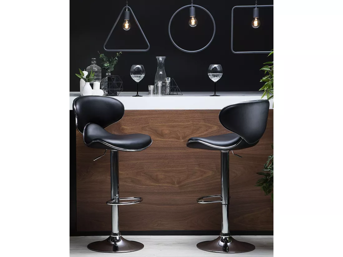 Lot de 2 chaises de bar CONWAY Cuir PU Noir