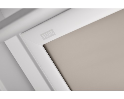 VELUX verduisterend rolgordijn, effen zandbeige, handbediend, wit frame, DKL C02 4556SWL