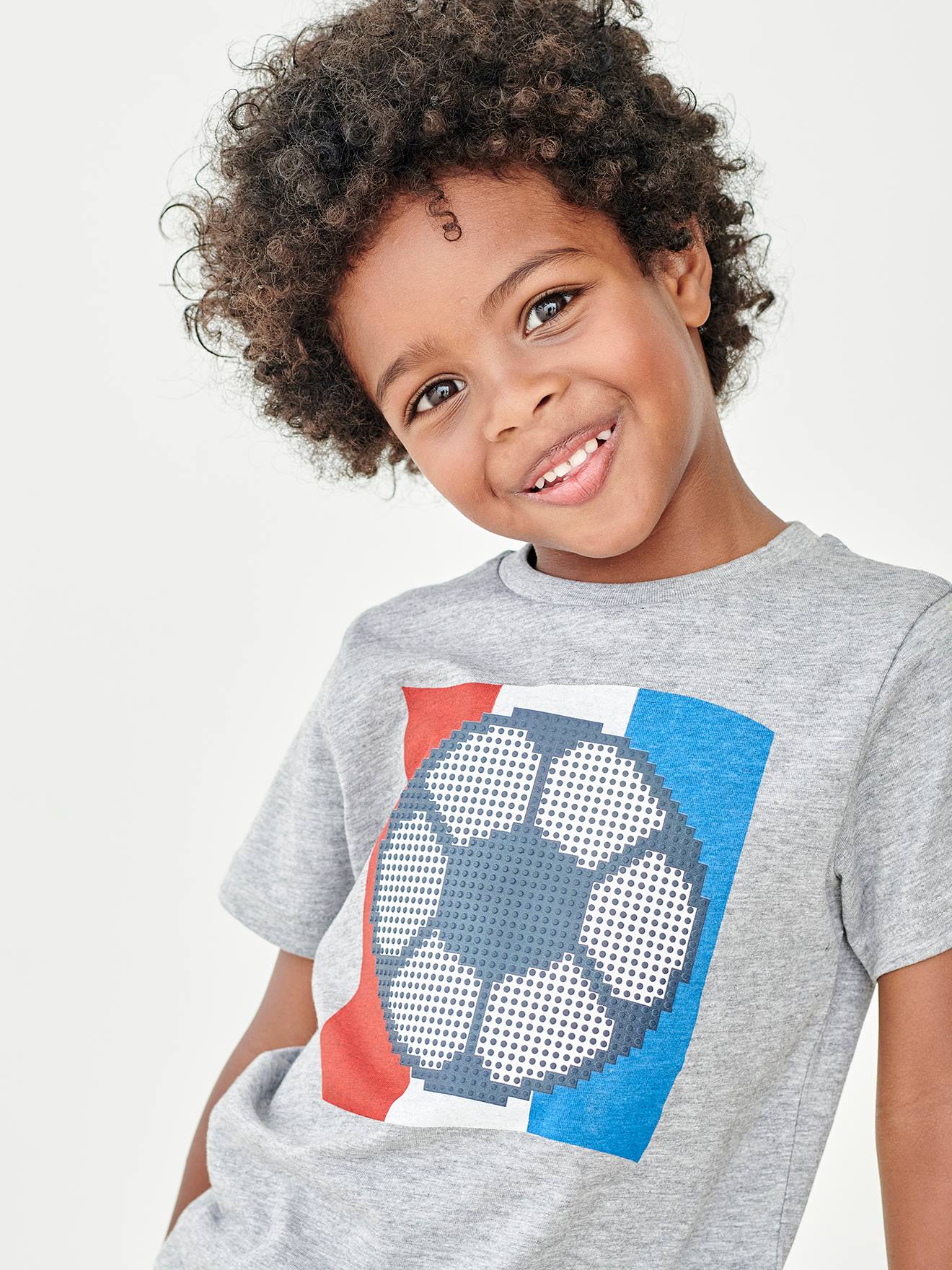 Camisa de futebol com bola em relevo, para meninos, cinza mesclado médio