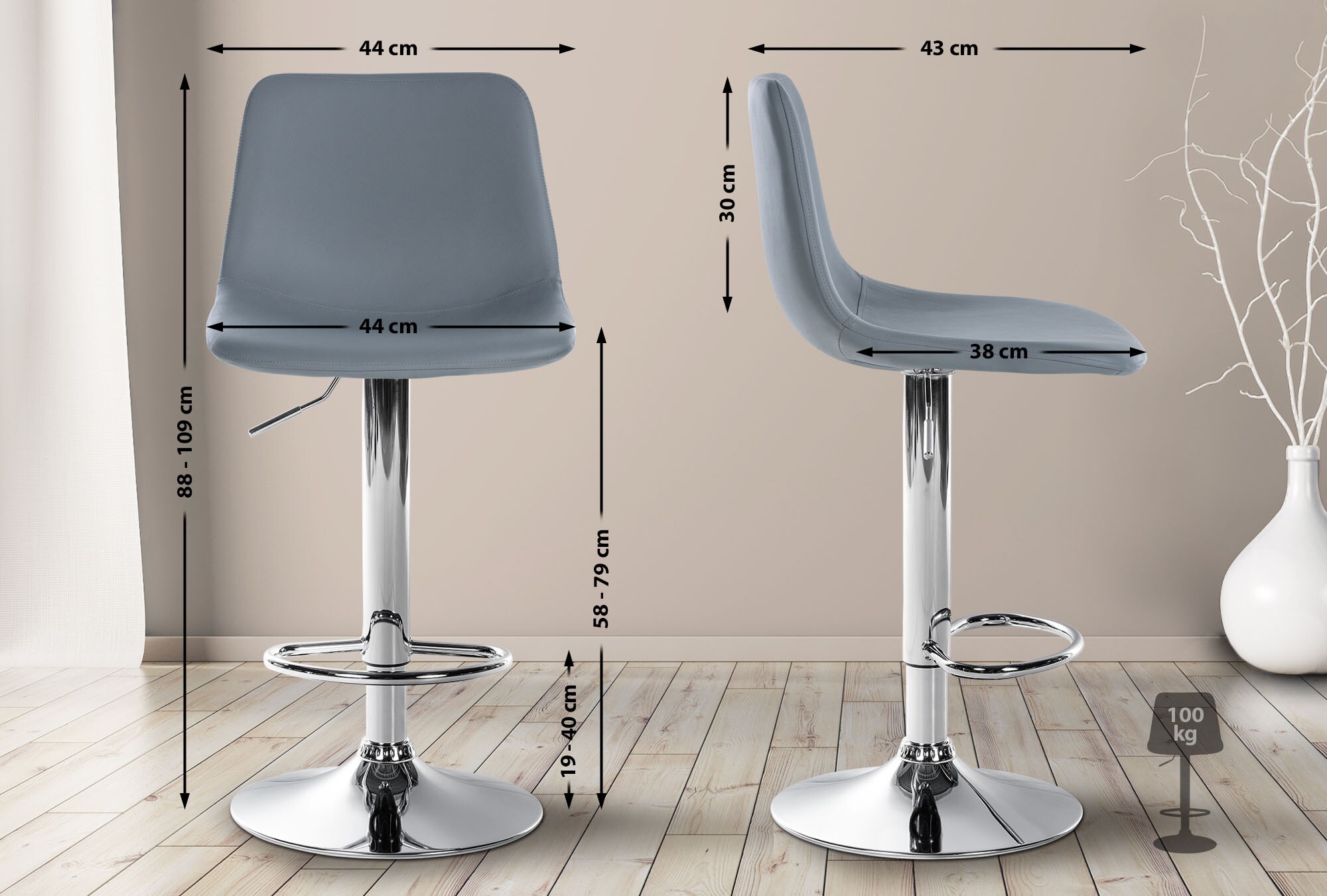 CLP 2er Set Barhocker Divo Kunstleder IHöhenverstellbare Barstühle Mit Metallgestell I Thekenhocker Mit Integrierter Fußstütze