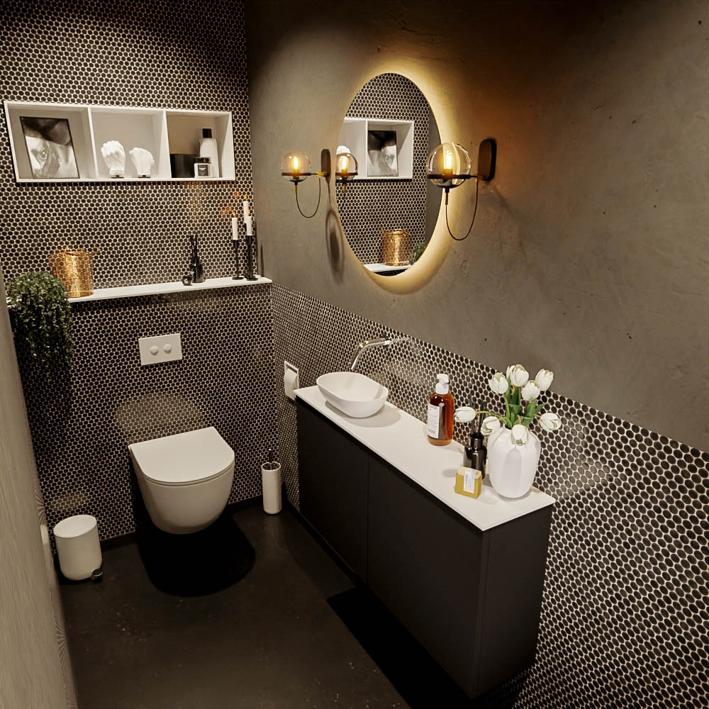Mondiaz Fowy toiletmeubel 100cm urban met witte waskom links zonder kraangat