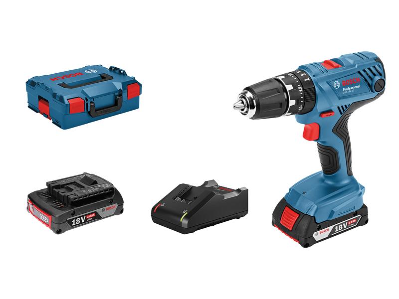 Bosch Professional Akku-Schlagbohrschrauber GSB 18 V-21 Kit Akku-Schlagbohrmaschine inkl. 2 x 2.0 Ah Akku