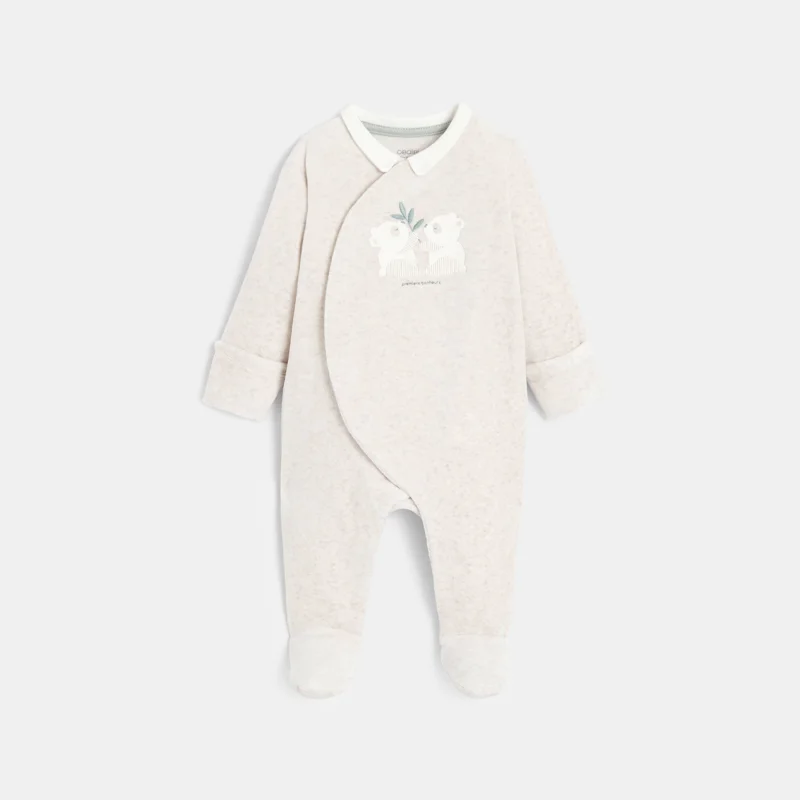 Dors-bien velours panda gris bébé mixte Beige