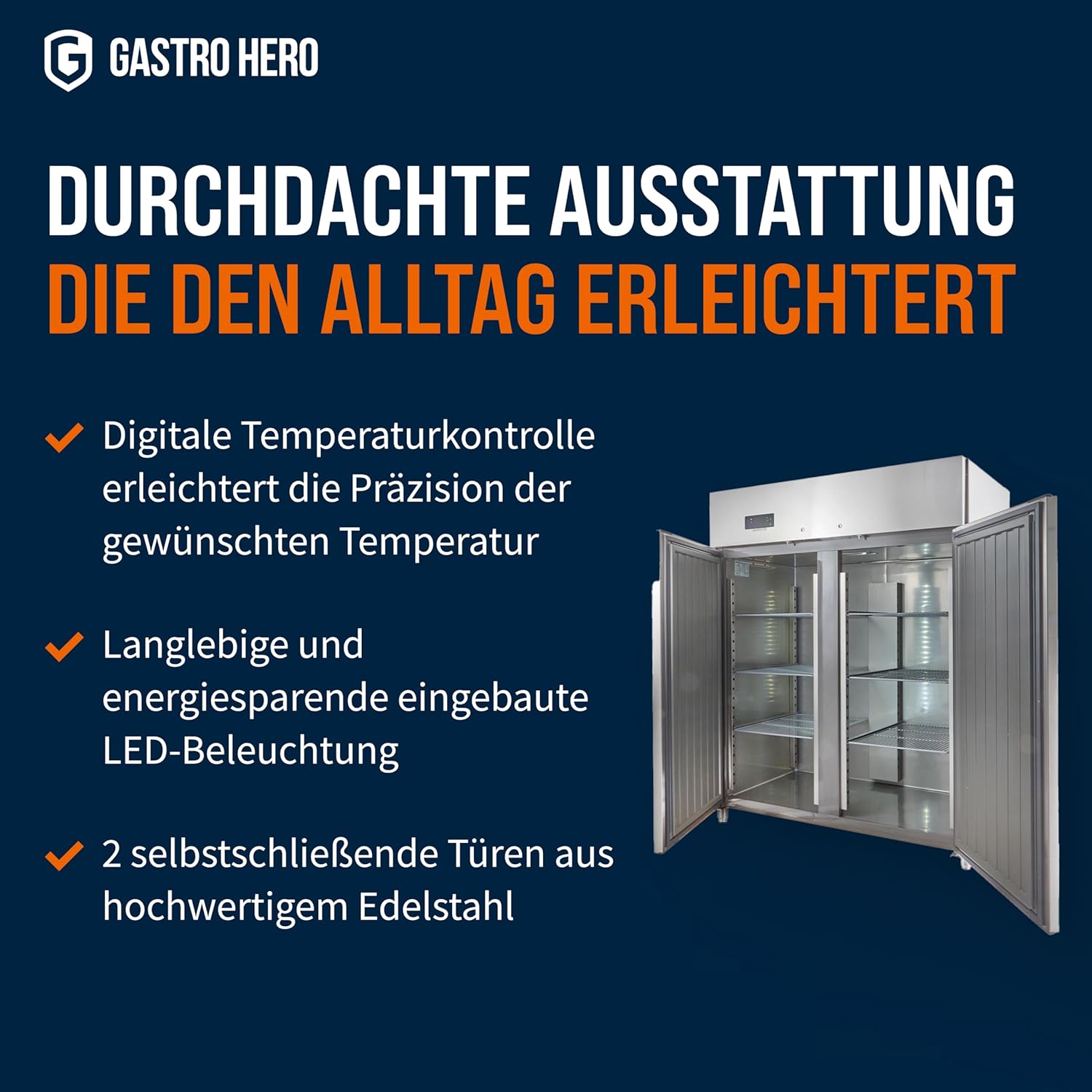 ECO 1300 GN 2/1 Monoblock Gastronomie Tiefkühlschrank, Gastronomiebedarf, 1350 Liter, Großvolumiger freistehender Gefrierschrank, Energiesparend, Robuste Bauweise