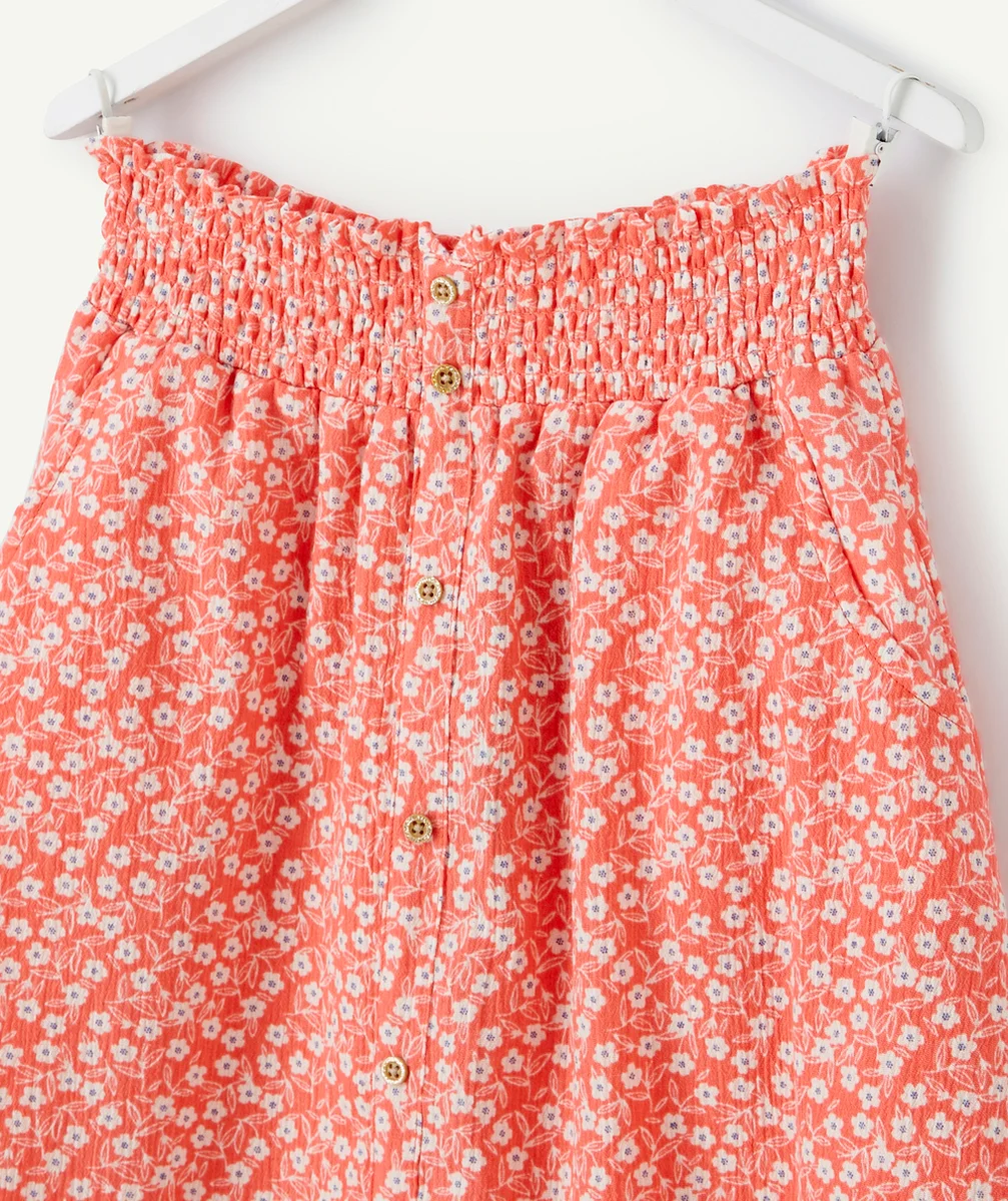 JUPE MI-LONGUE FILLE EN COTON FLEURIE ROSE