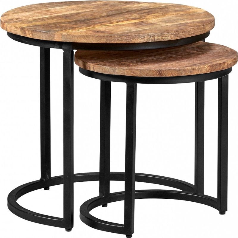 Bijzettafel Bemmel - Naturel - Hout - Set van 2 - Onderstel Zwart - 53x46x53 cm