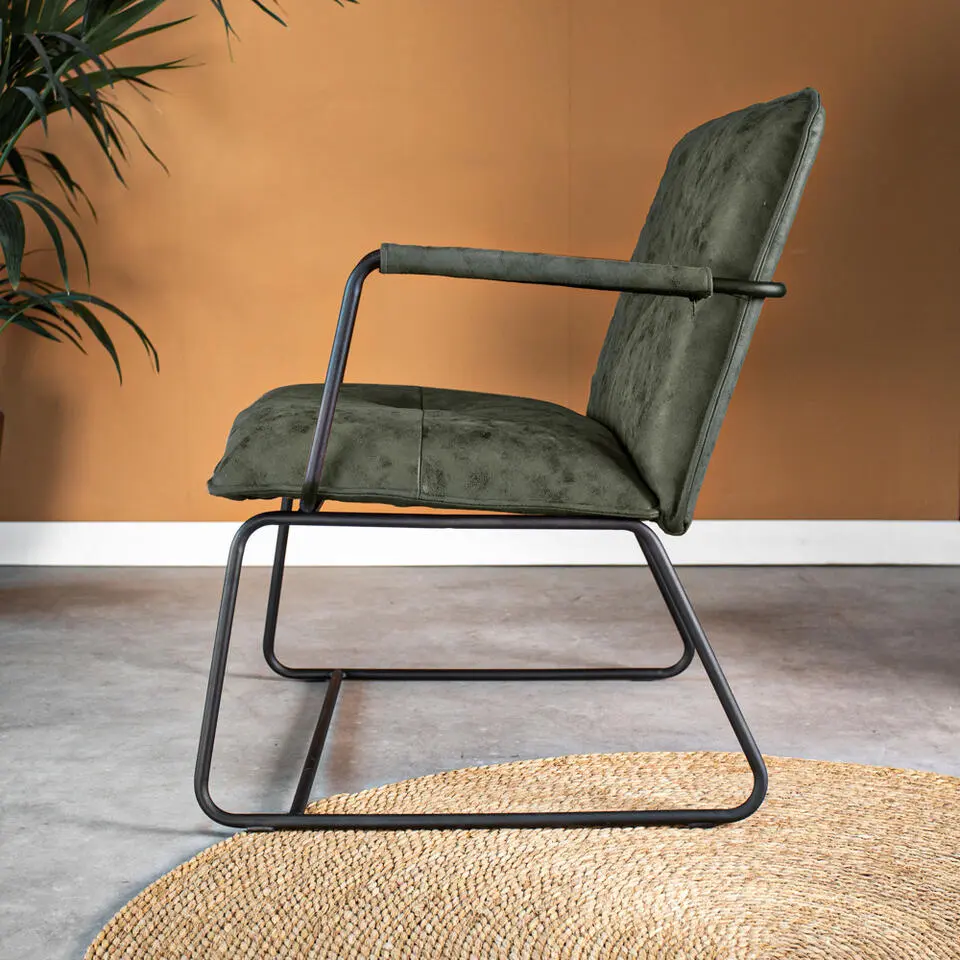Industriële fauteuil Hailey groen ecoleder - Leder - Groen
