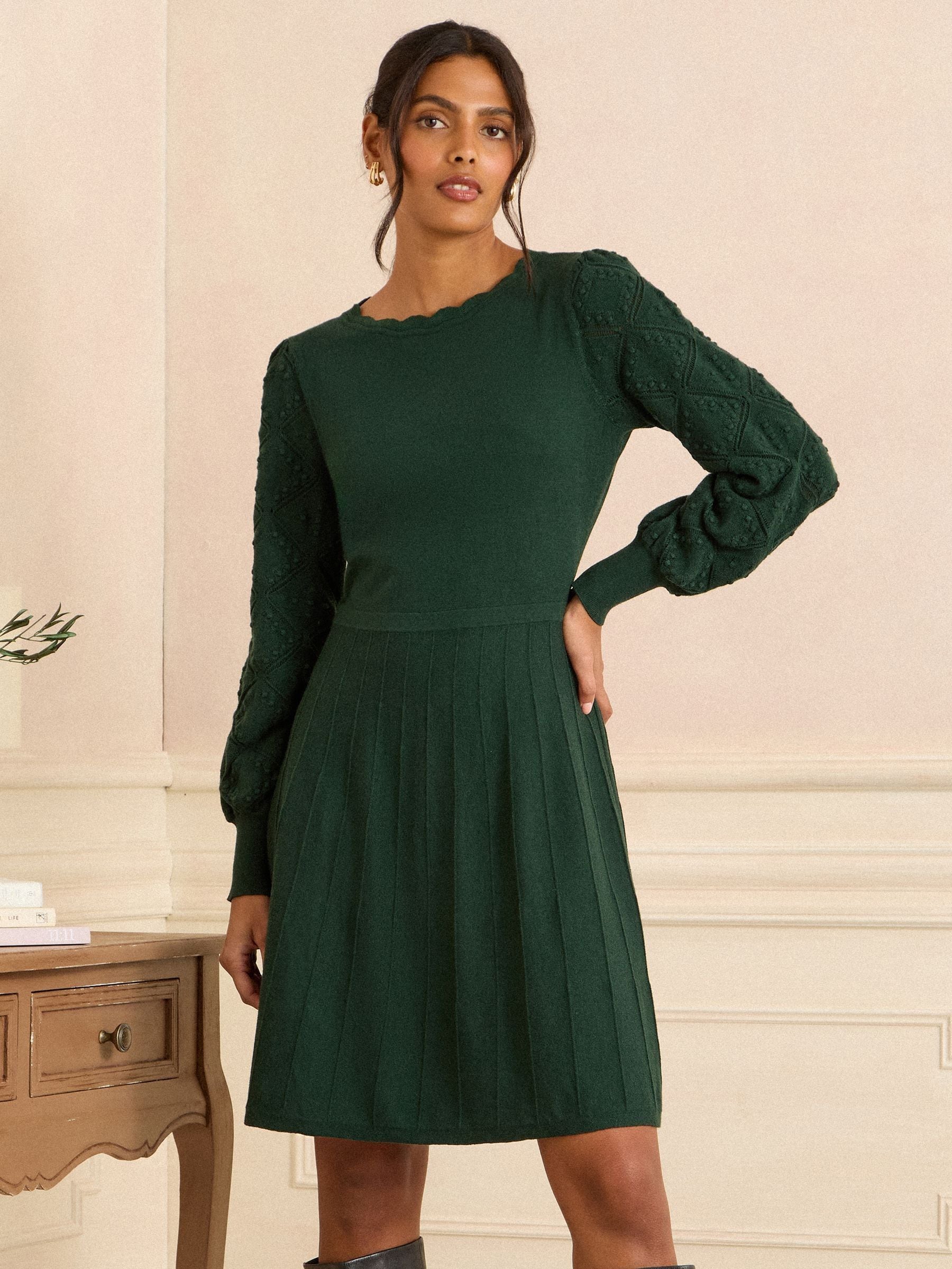 Donkergroen - Love & Roses Scallop Knitted Mini Dress