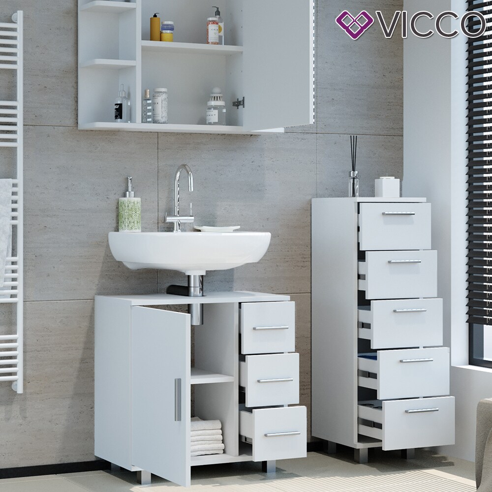 VICCO Badmöbel Set ILIAS Weiß Bad Spiegel Kommode Unterschrank Badschrank