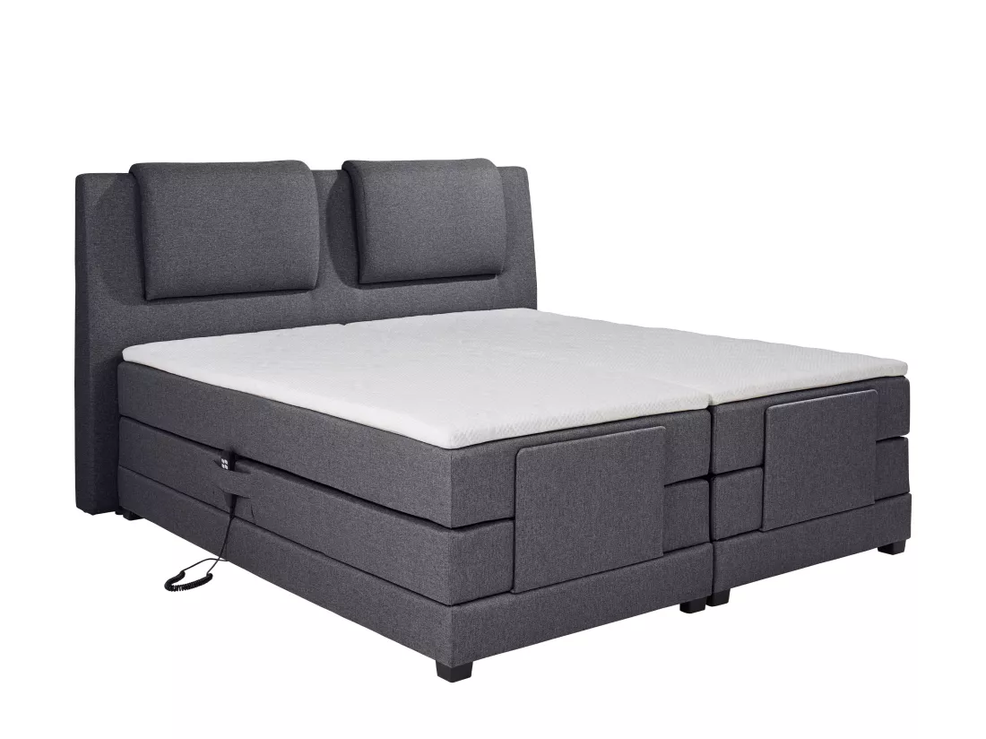 Ensemble complet boxspring tête de lit + sommiers relaxation électrique + matelas + surmatelas - 2 x 90 x 200 cm - Tissu - Anthracite - CASTEL II de PALACIO