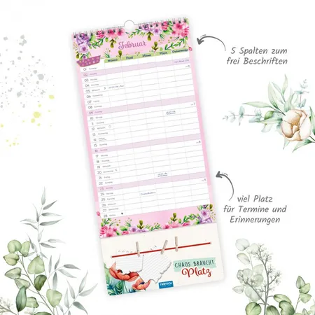 Trötsch Premium-Kalender Familientermine Blumen 2025