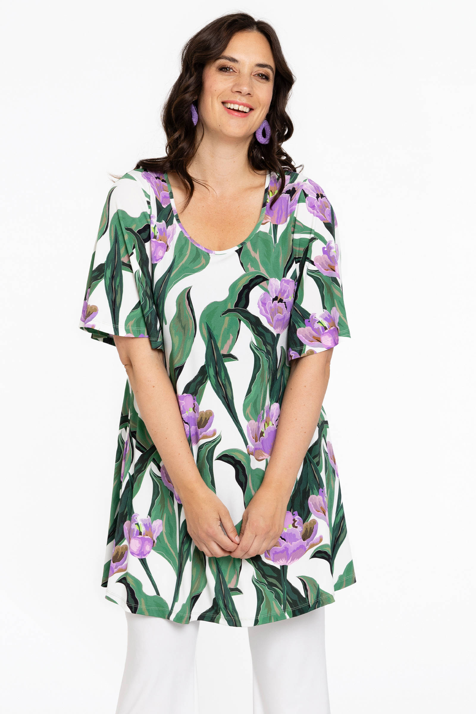 YOEK gebloemde tuniek DOLCE groen/ paars
