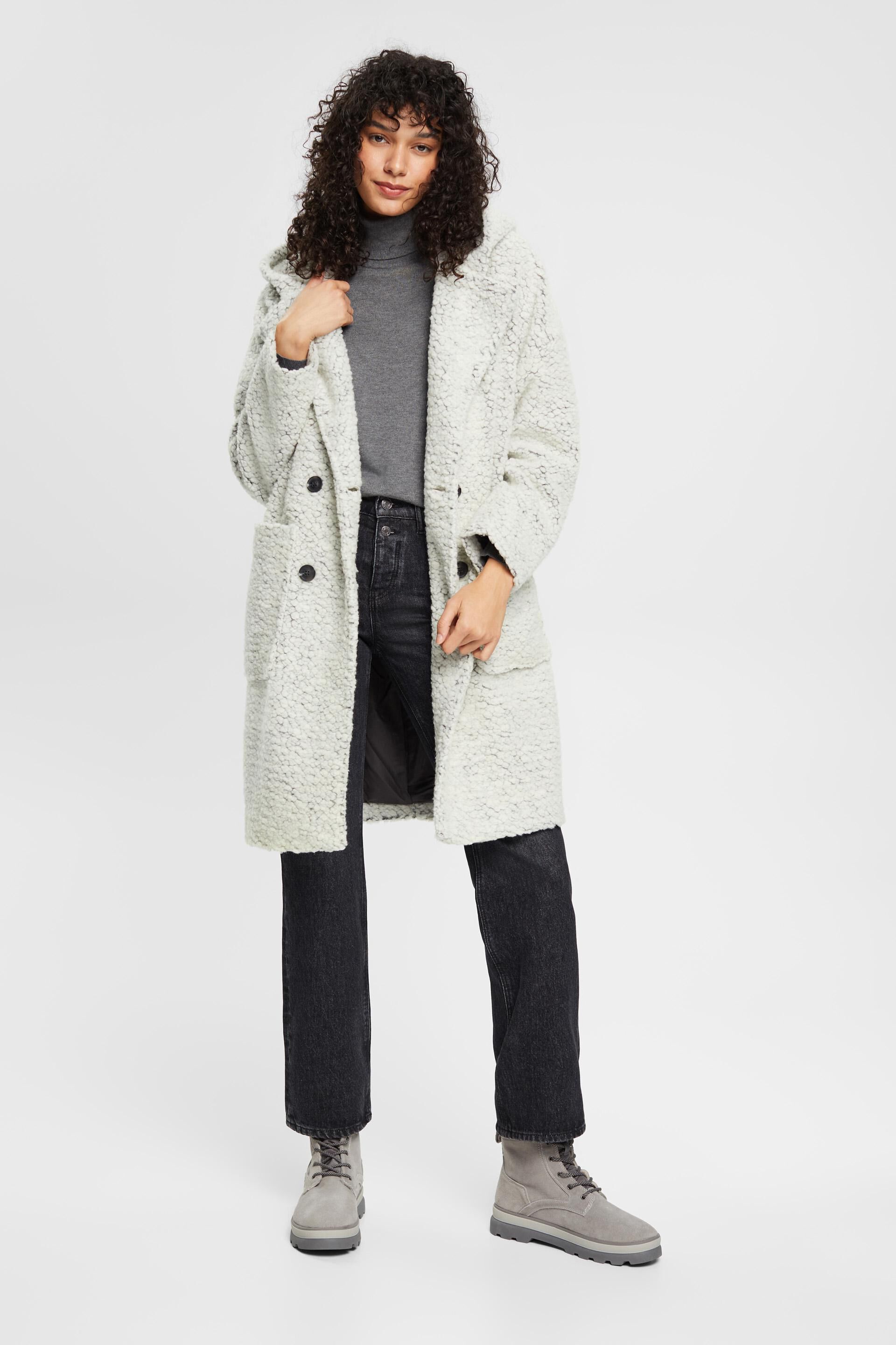 Manteau à capuche en peluche de laine mélangée