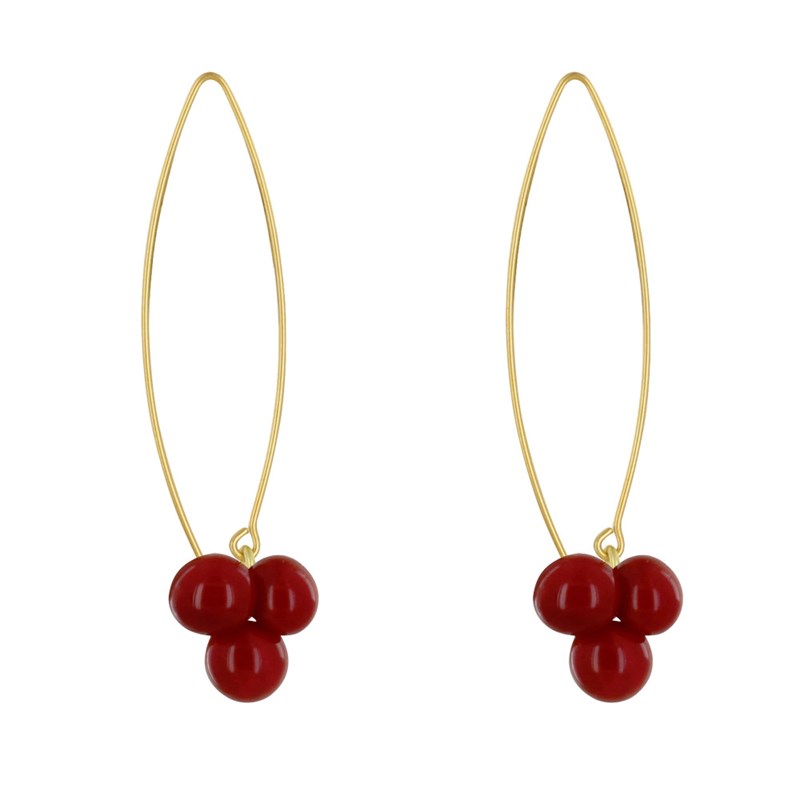 Boucles d'Oreilles Grand Crochet Laiton et Bouquet de Perles de Verre
