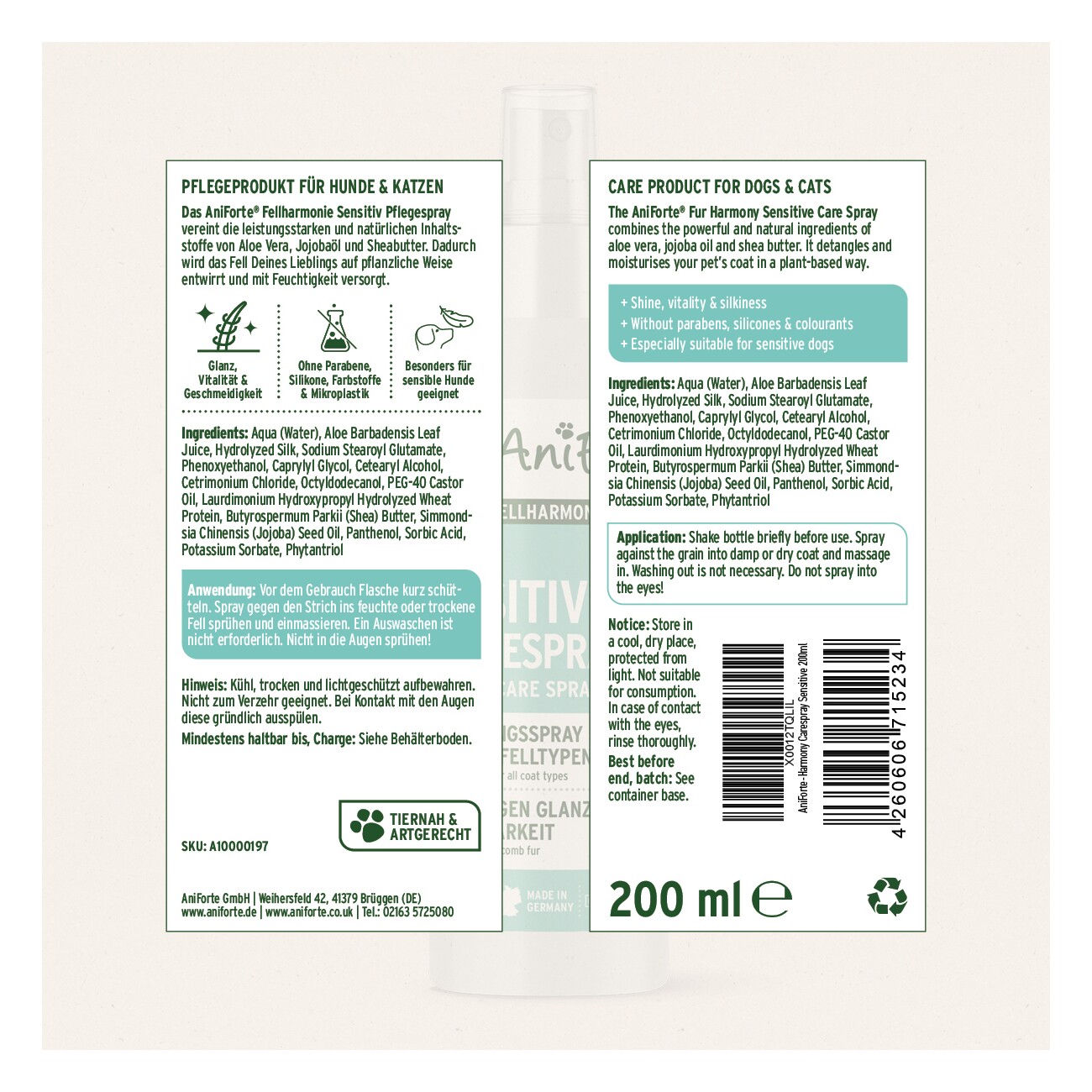 AniForte Pflegespray Sensitiv Fellharmonie 200 ml