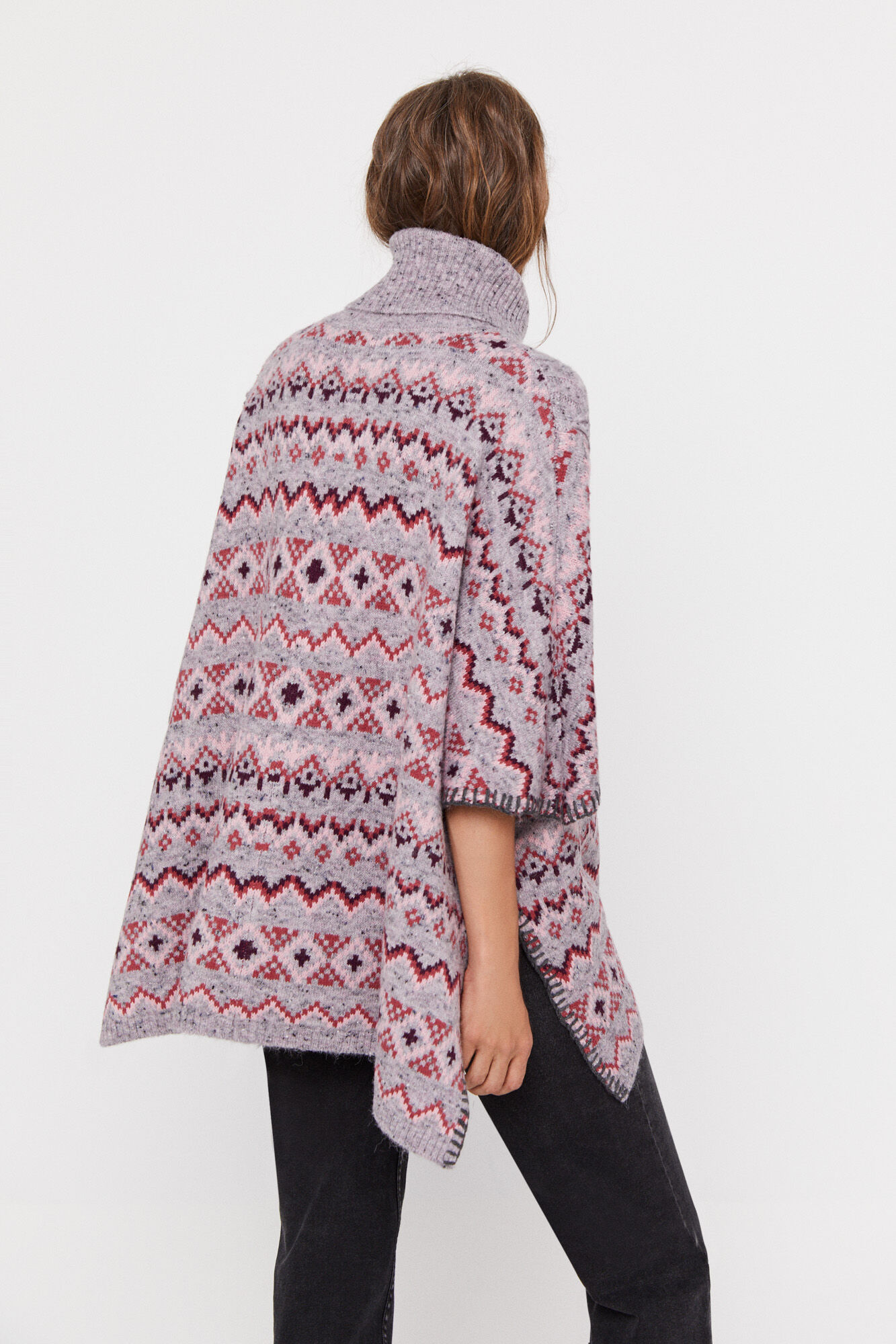 Poncho jacquard multicolorido - Cinza
