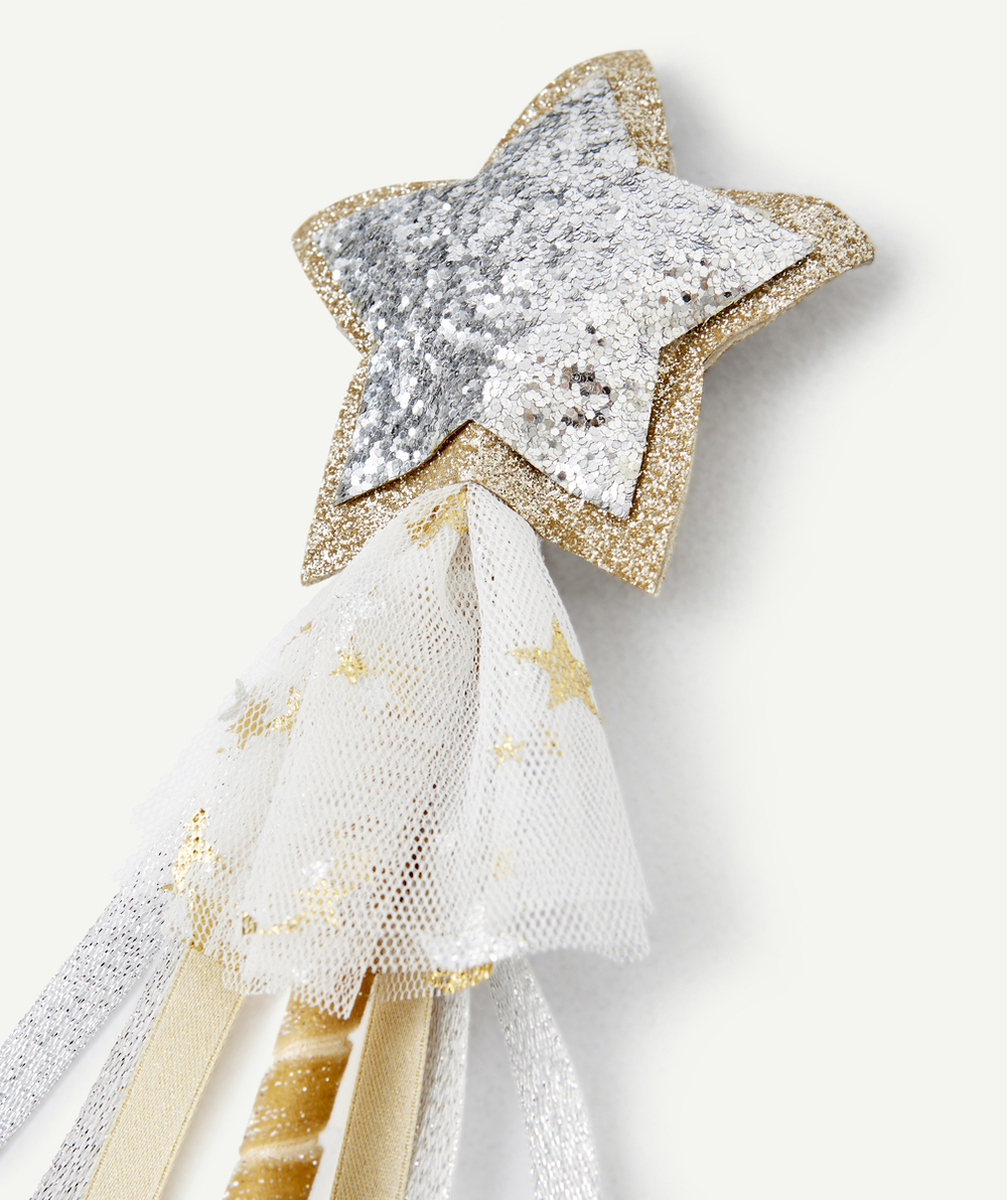 BAGUETTE DE MAGIE FILLE AVEC ÉTOILE COULEUR DORÉE ET ARGENTÉE