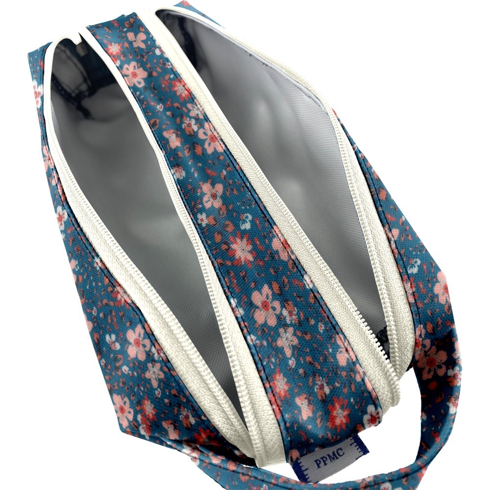 Trousse Double Compartiment Fleuri Nude Ardoise