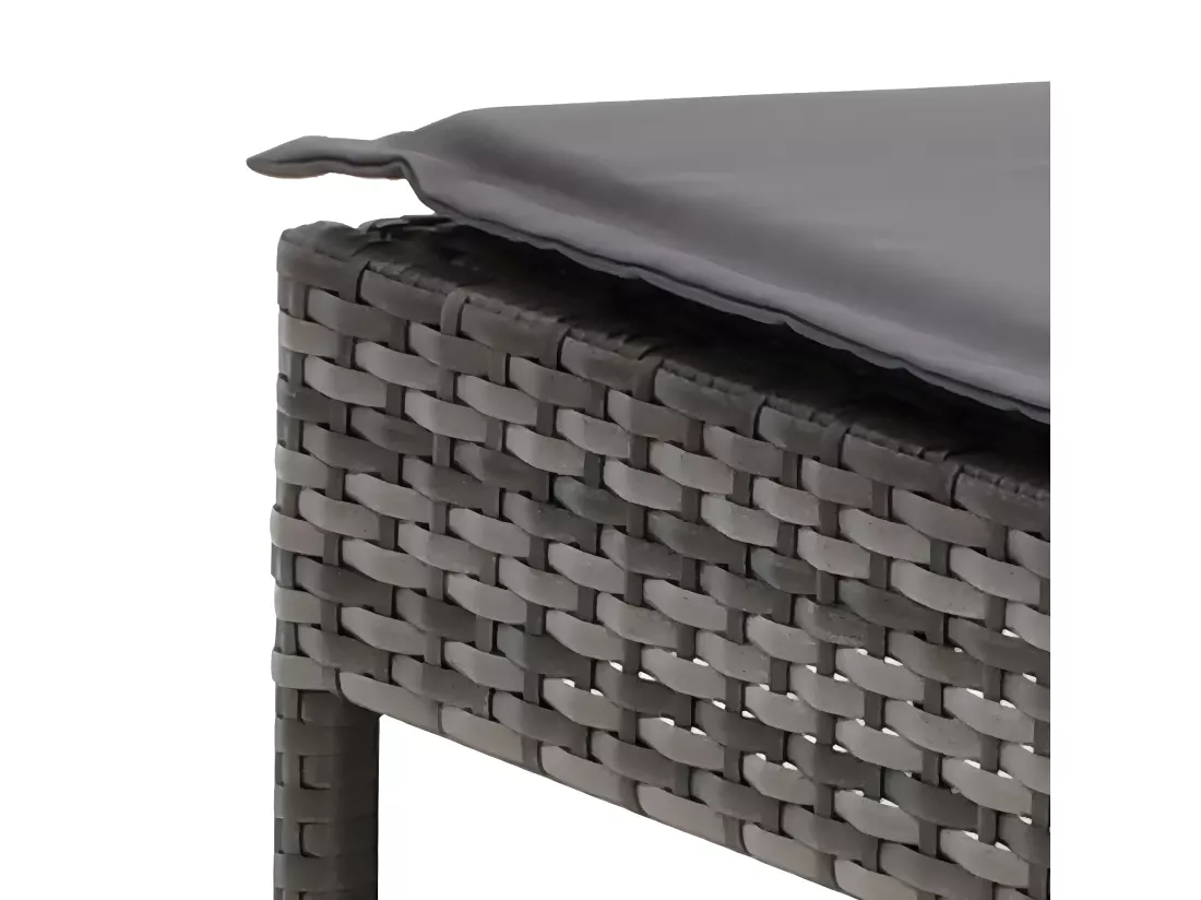 Chaises longues 2 pièces avec table et coussins gris résine tressée