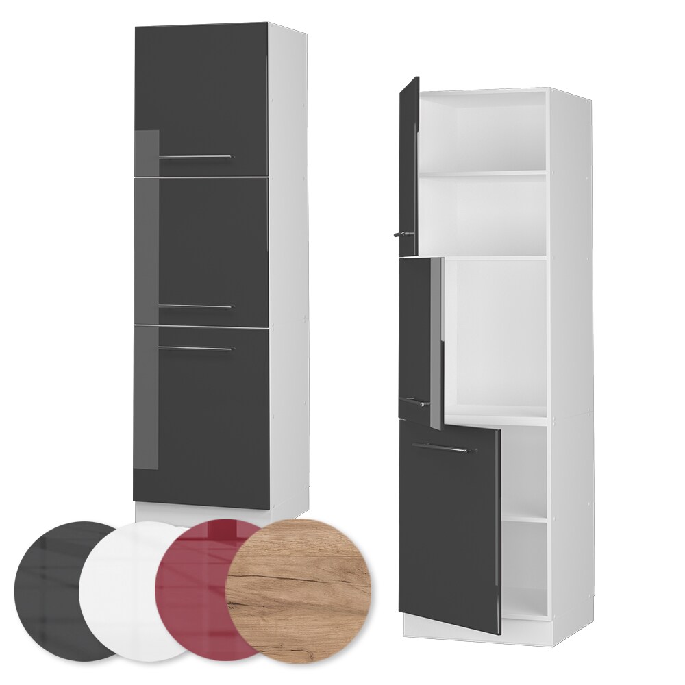 Vicco Herdumbauschrank Küchenschrank Küchenmöbel Fame-Line Weiß Anthrazit 60 cm modern Hochglanz Küche Einbauküche Blende Herdschrank Hochschrank Küchenzeile Drehtür Einlegeboden