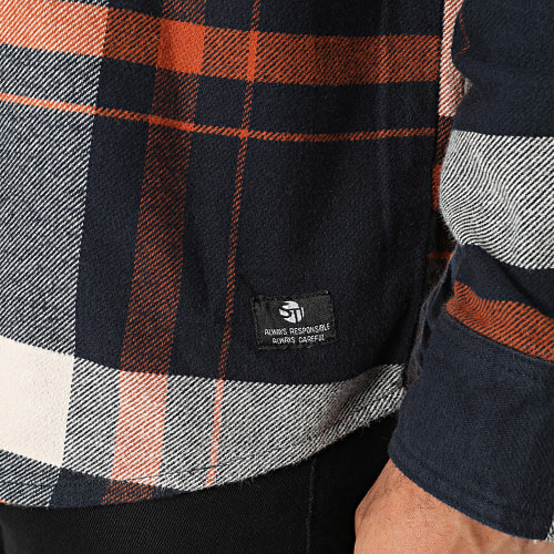 Chemise Manches Longues A Carreaux Bleu Marine Marron