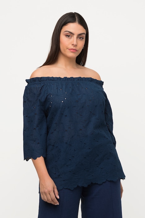 Carmenbluse, schulterfrei, A-Linie, Spitze, Halbarm