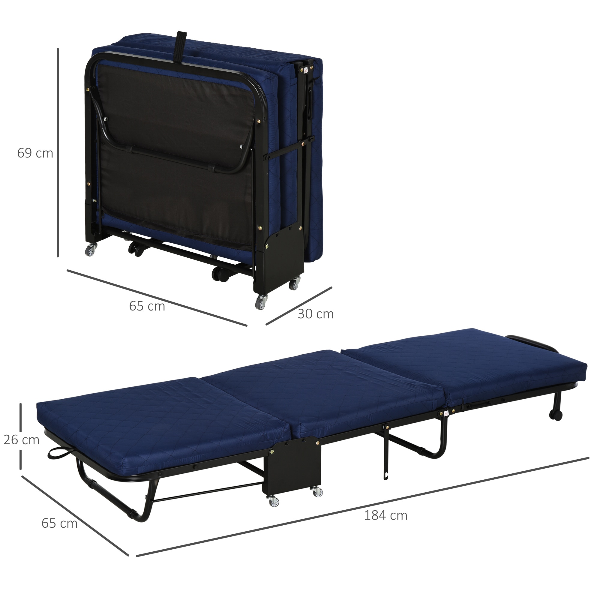 HOMCOM 2-in-1 Schlafsofa mit Rollen 184 x 65 x 26 cm(LxBxH)