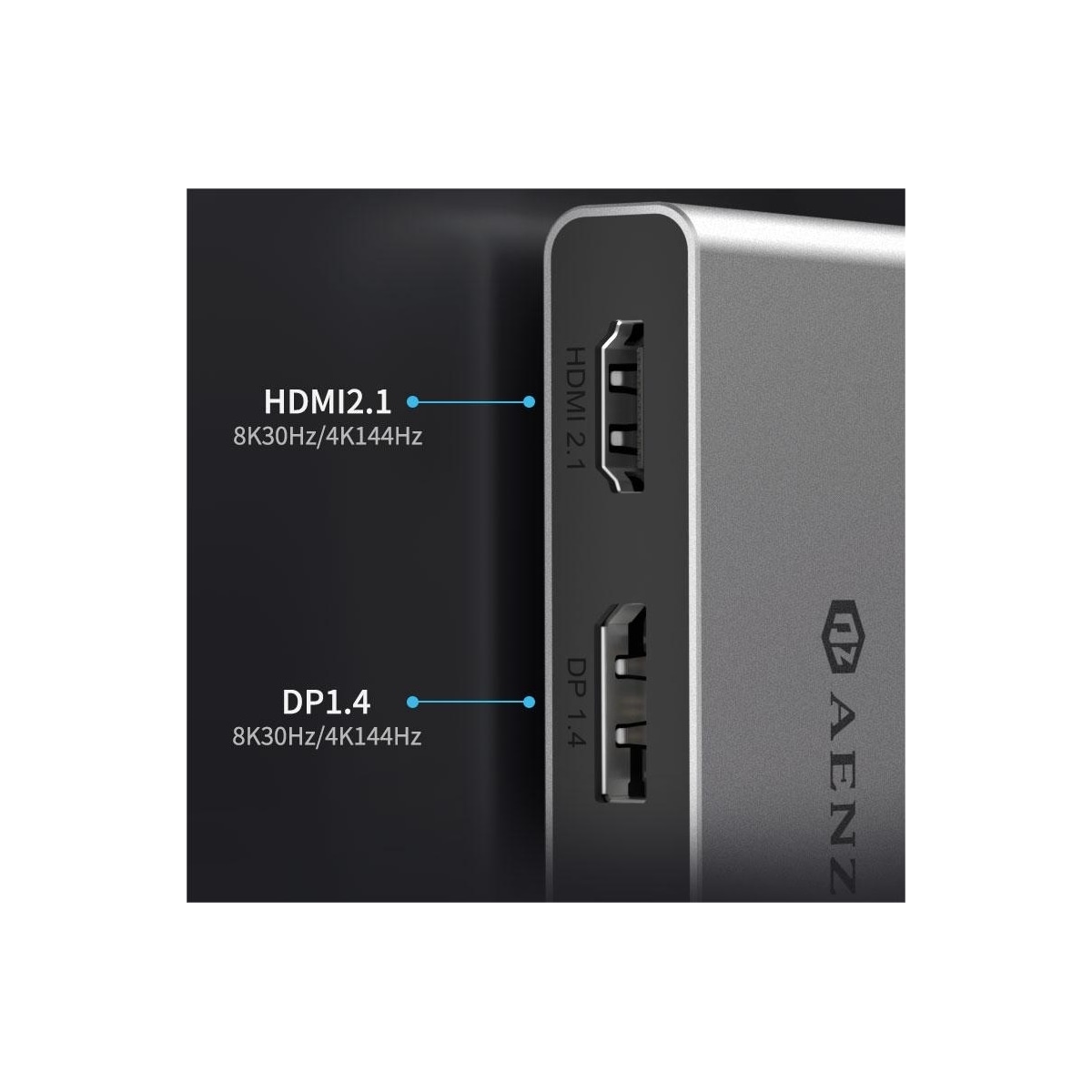 NÖRDIC USB-C 1 til 4 Dokkingstasjon 1xDP8K30Hz 1xHDMI8K30Hz 1xUSB-C PD 100W 1xUSB-A 2.0