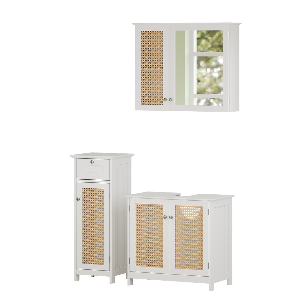 Vicco Badmöbel-Set Rosario, Weiß, moderne Serie, Badezimmer, dekorative Front, Spiegelschrank, Waschtischunterschrank, Midischrank