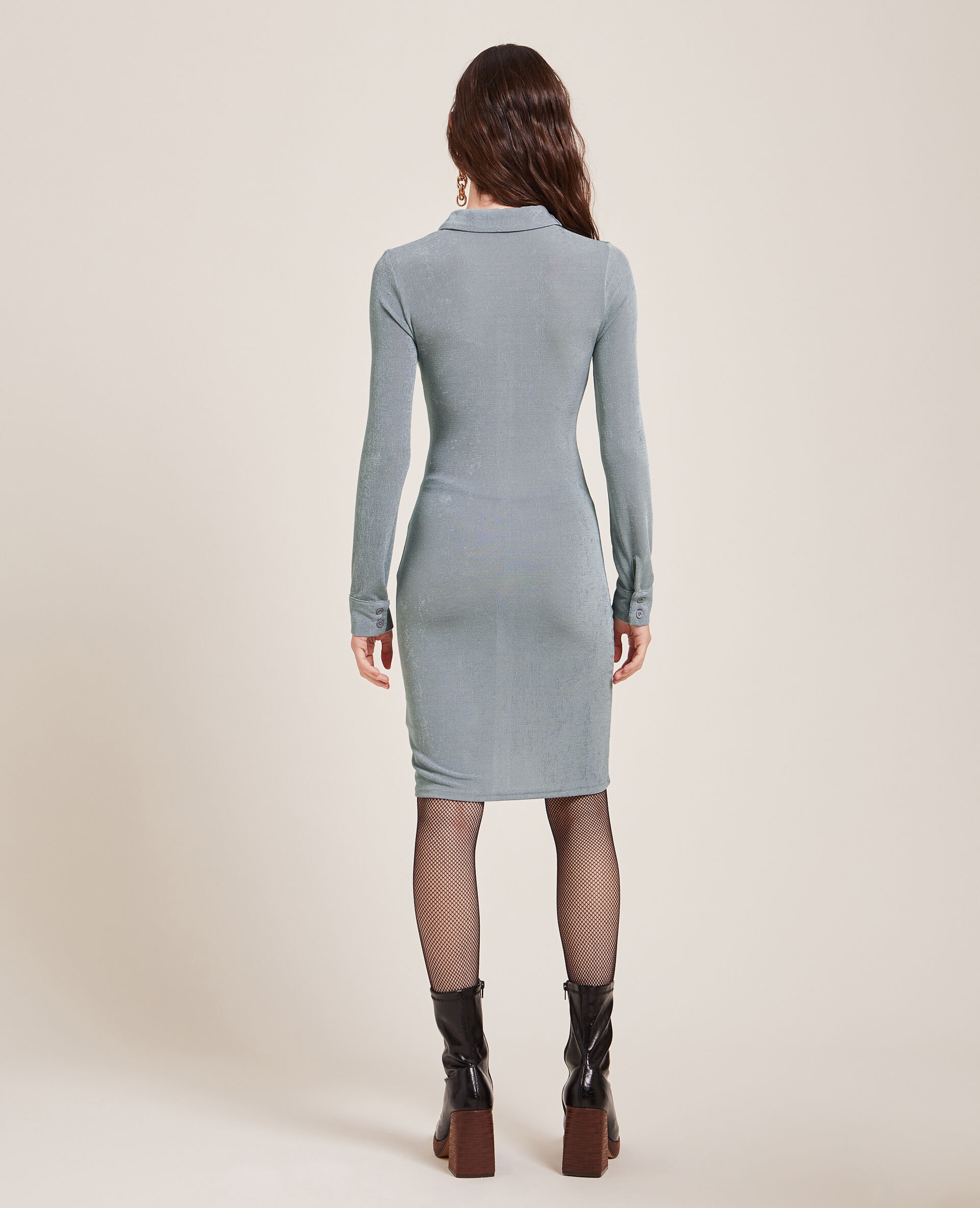 Robe chemise courte effet froncé - Argenté