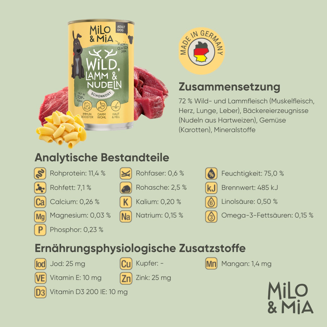 Milo & Mia Wild, Lamm & Nudeln 24x400 g