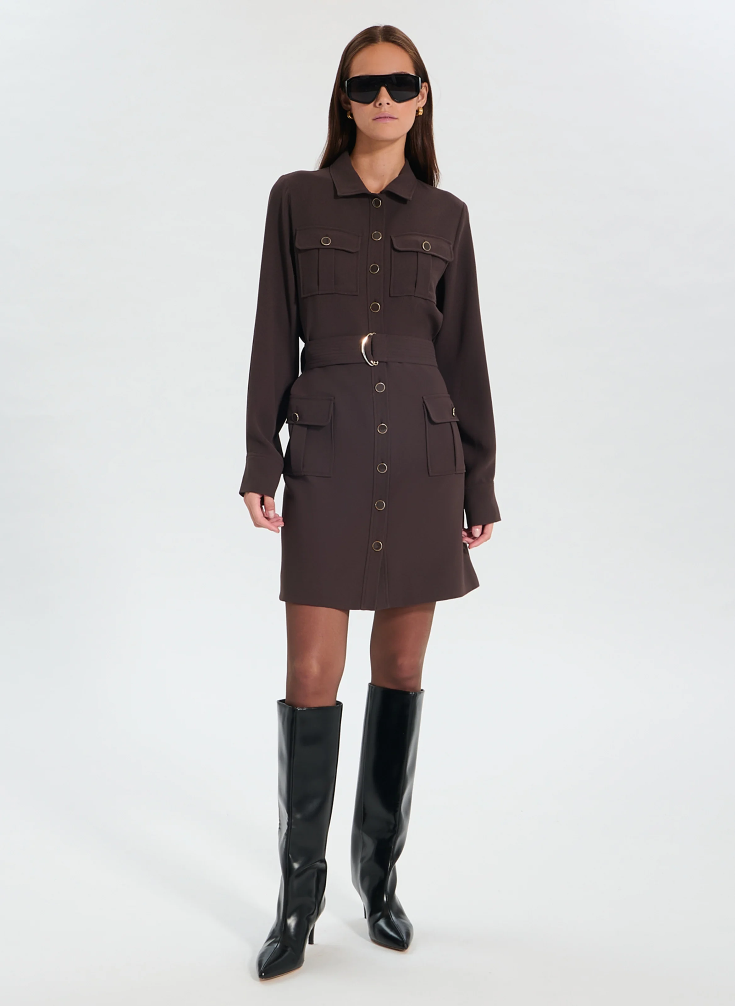 REVER - Robe courte col classique | Marron