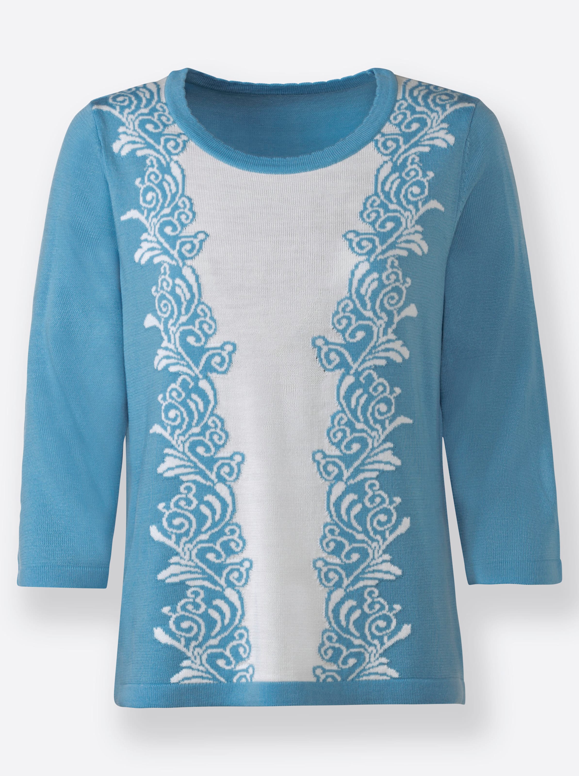 Pullover in aqua-ecru-gemustert
